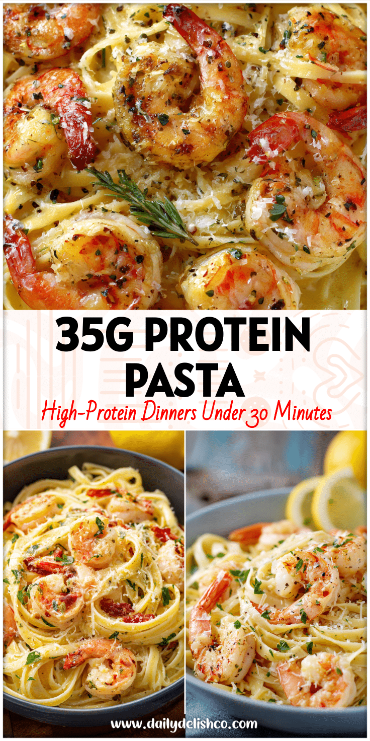 Bowl of Creamy Lemon Garlic Shrimp Linguine with fettuccine noodles, garlic butter sauce, and Parmesan.